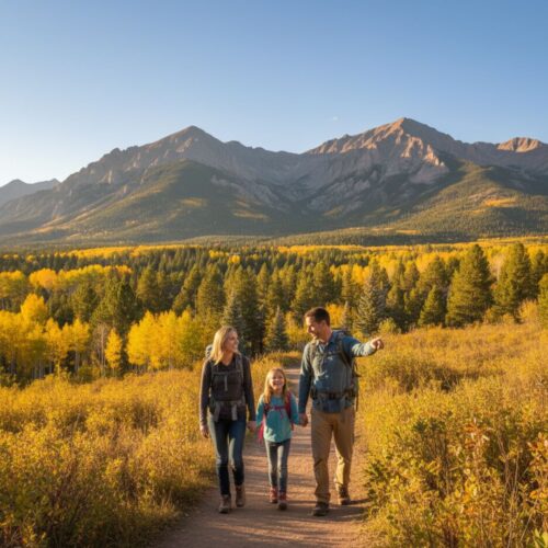 Family on a walk near Rocky Mountain National Park